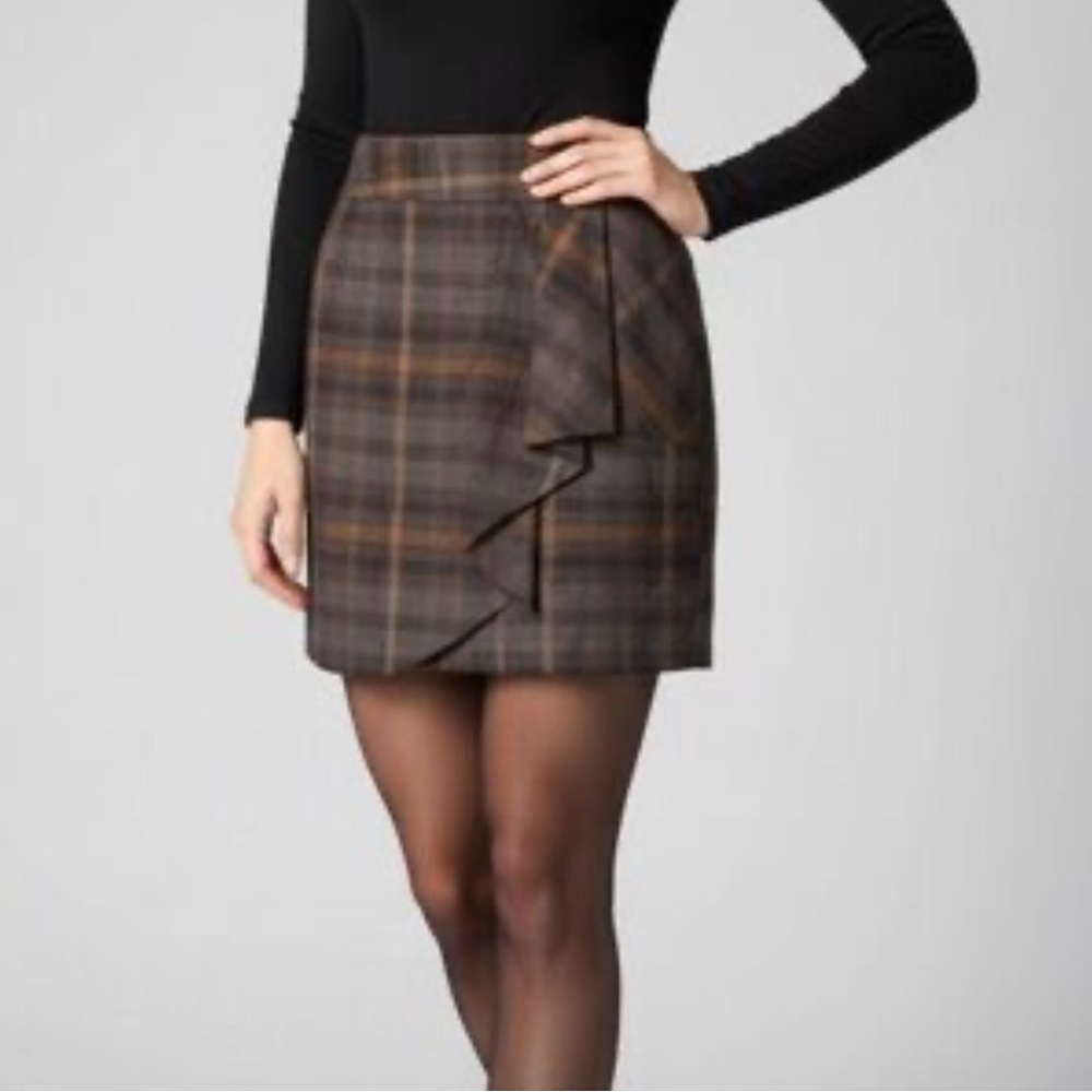ABS Allen Schwartz Wool Charcoal Plaid Mini Skirt